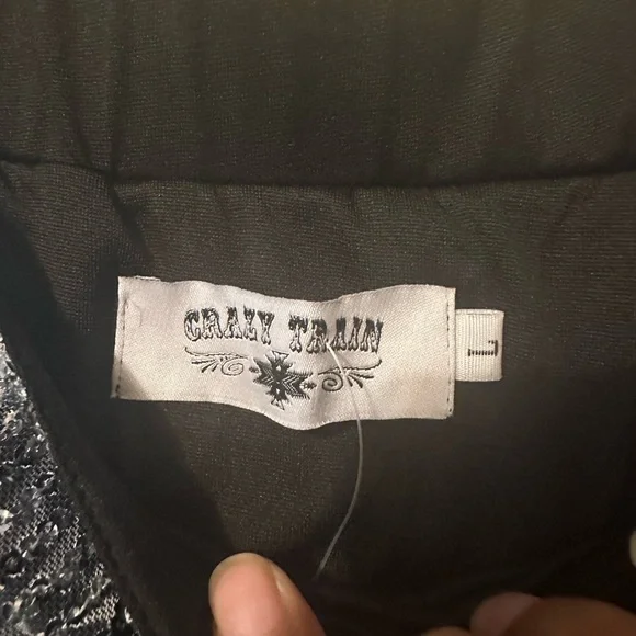 Crazy Train Black and Silver Geometric A-Line Skirt - Picture 3 of 6